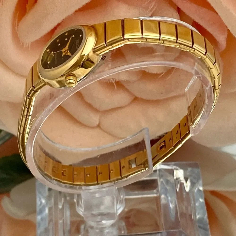Vintage Elgin Gold-Tone Black Dial Dainty Dress Watch